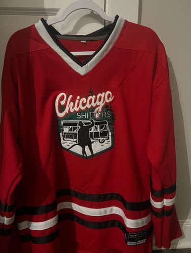 Customer photo review of Chicago Shitters Cousin Eddie Christmas Vacation Hockey Jersey