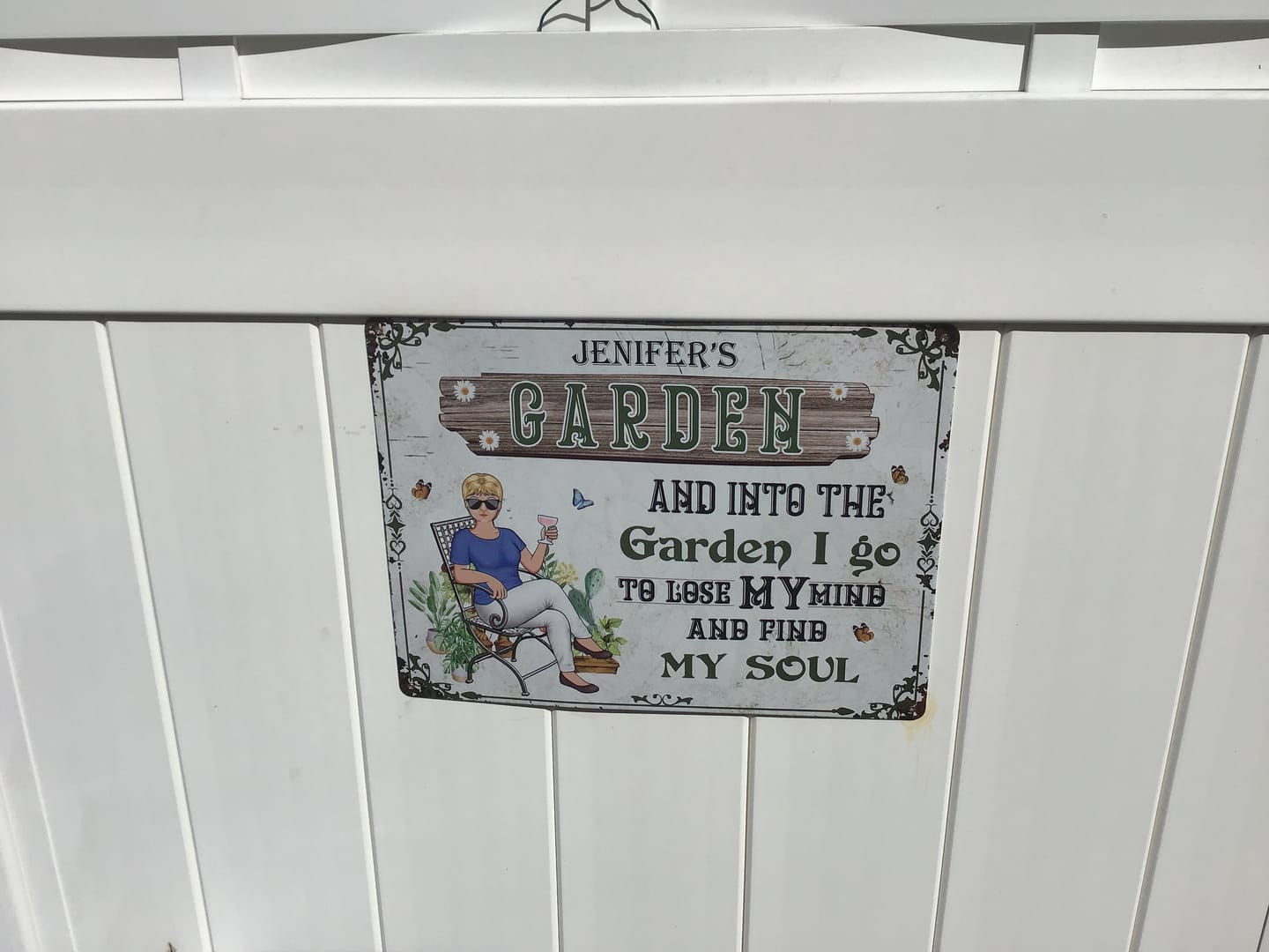 Customer photo review of And Into The Garden I Go Gardening Girl - Garden Sign - Personalized Custom Classic Metal Signs