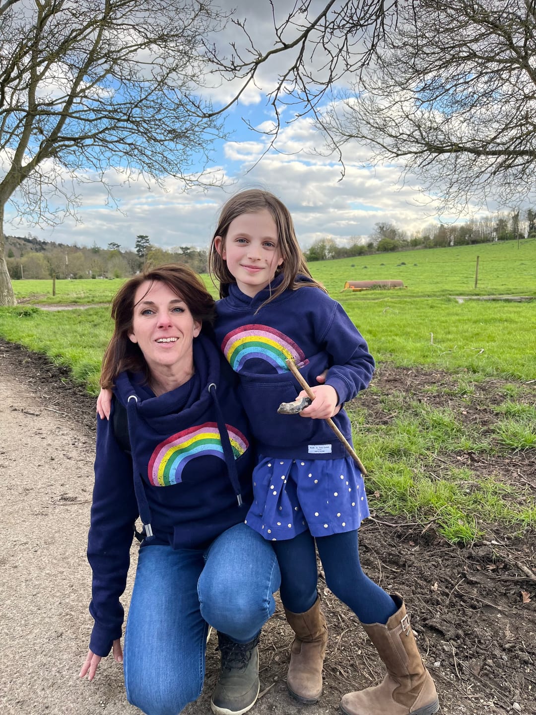 Customer photo review of Distressed Navy Rainbow Cowl Neck Hoodie