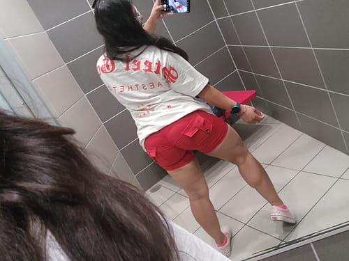 Customer photo review of Ferrari Red Pocket Scrunch Butt Shorts