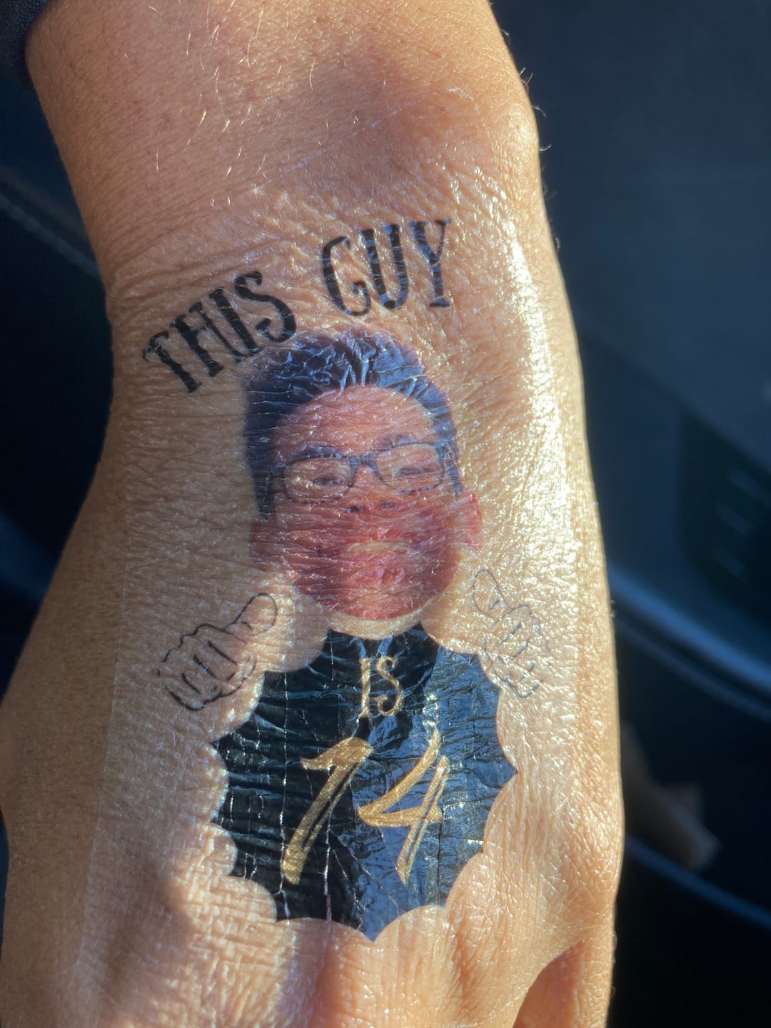 Customer photo review of This Guy's Birthday with Hands Custom Tattoo