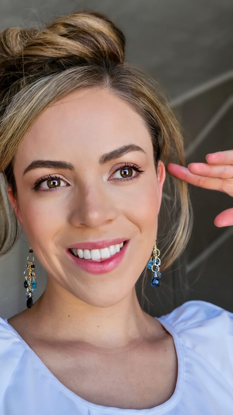 Customer photo review of Iolite & Aquamarine Gold Waterfall Earrings