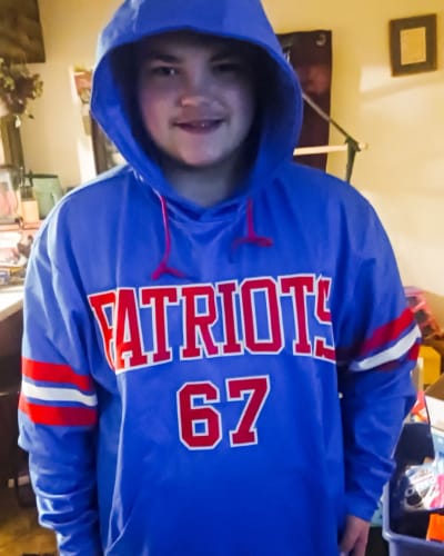 Customer photo review of Custom Stitched Royal Red-White Football Pullover Sweatshirt Hoodie