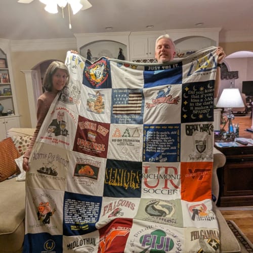 T-shirt quilt featuring falcons by Meredith from VA