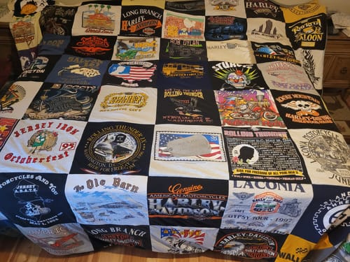 T-shirt quilt with motorcycles, biking themes by Elaine  from TN