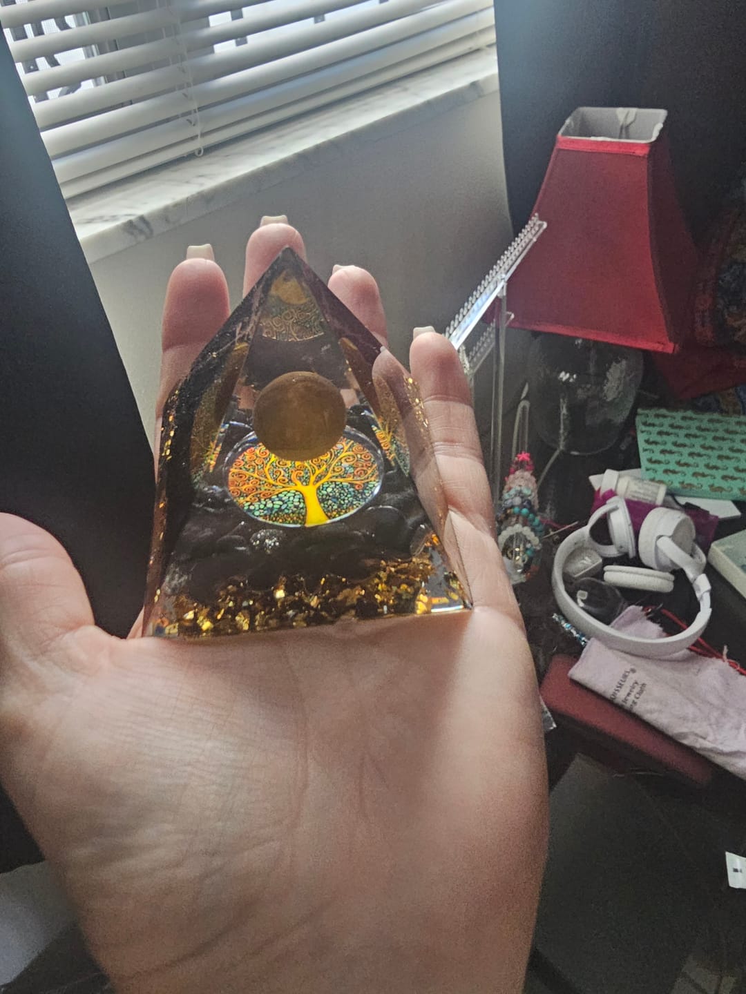 Customer photo review of Orgonite Tiger's Eye Obsidian Pyramid