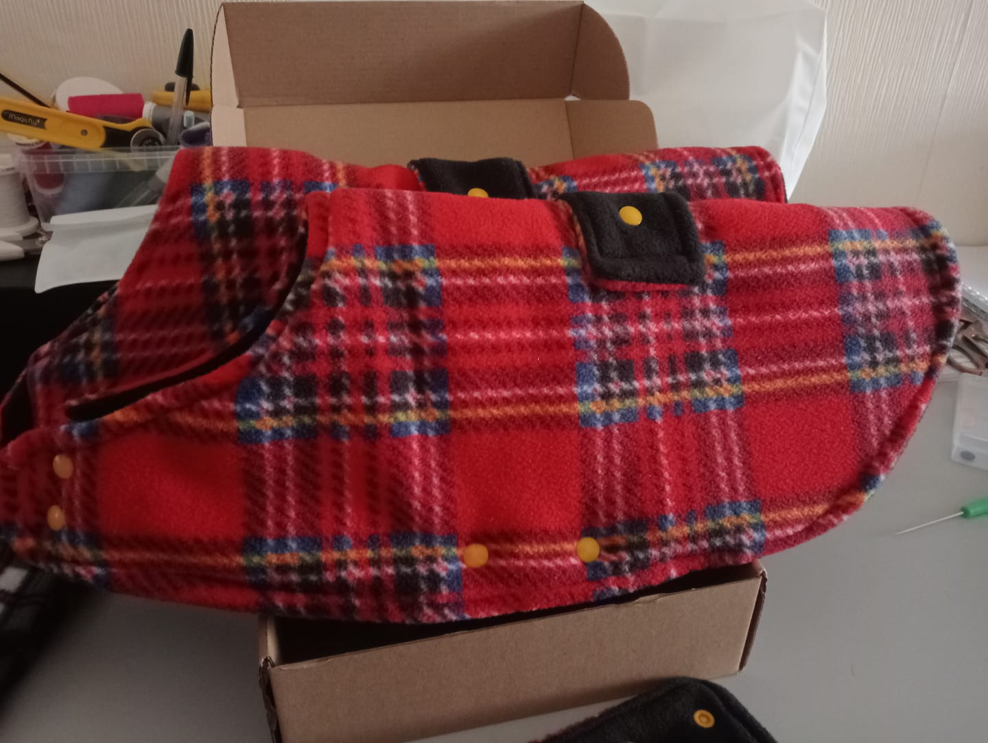 Customer photo review of Red Checkered Anti Pill Polar Fleece Fabric