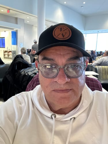 Customer photo review of Custom Leather Patch Trucker Hat - Richardson 112