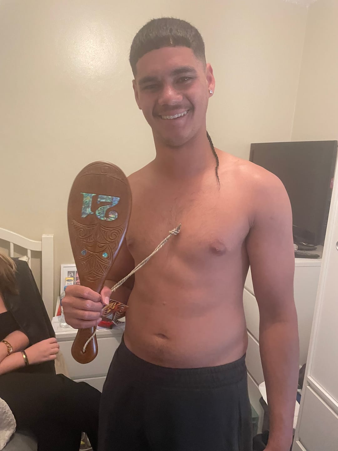 Customer photo review of Maori 21st Birthday Patu Club Inlaid With Paua Shell