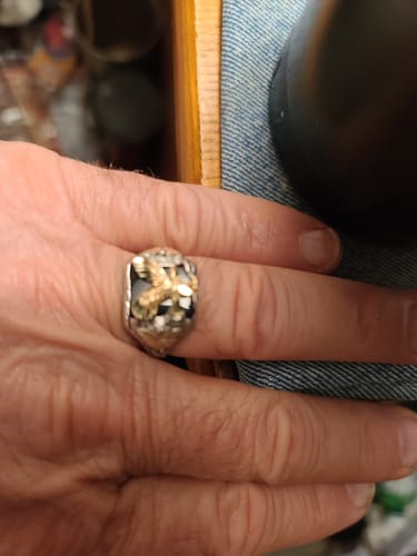Customer photo review of Men's Sterling Silver Black Hills Gold Onyx Eagle Ring VI