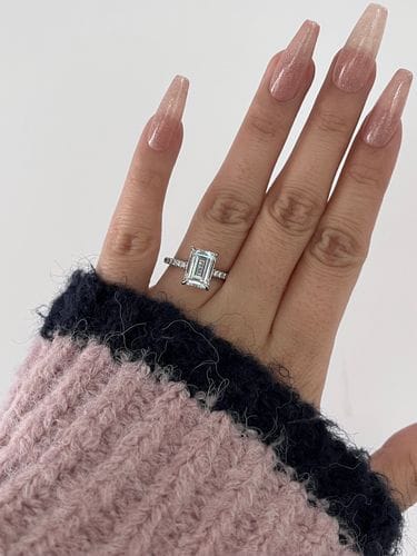 Customer photo review of Louily Classic Emerald Cut Engagement Ring In Sterling Silver