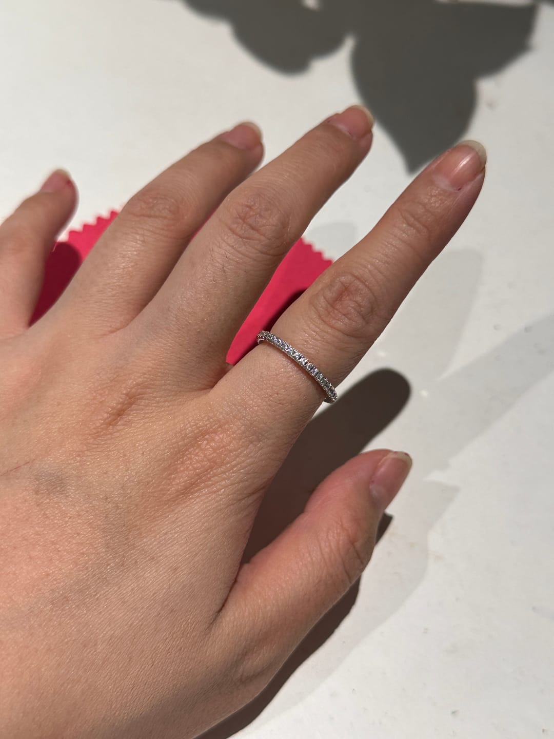 Customer photo review of Louily 0.5 Ct Round Cut Classic Full Eternity Thin Wedding Band For Women In Sterling Silver