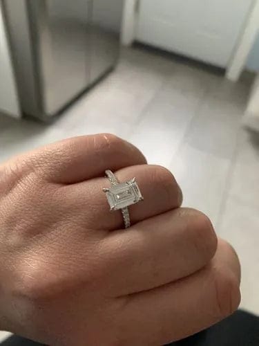 Customer photo review of Louily Classic Emerald Cut Engagement Ring In Sterling Silver
