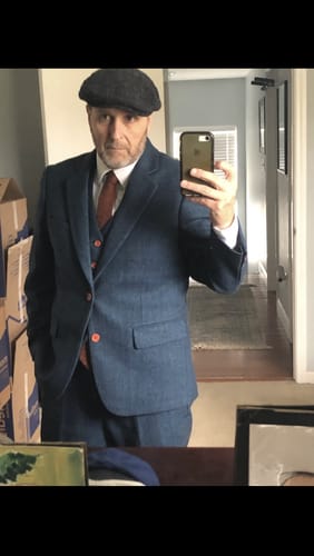 Customer photo review of Blue Herringbone Tweed 3 Piece Suit