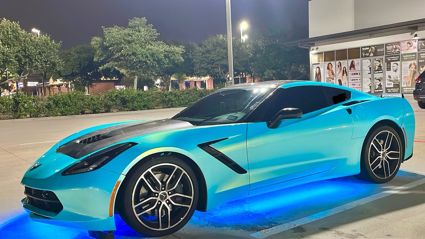 Customer photo review of Candy Metallic Neon Ice Blue Vinyl Wrap