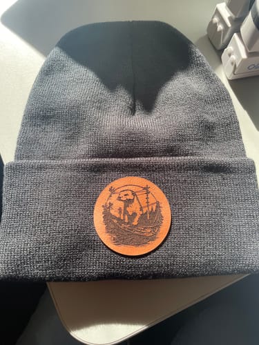 Customer photo review of Custom Leather Patch Beanie