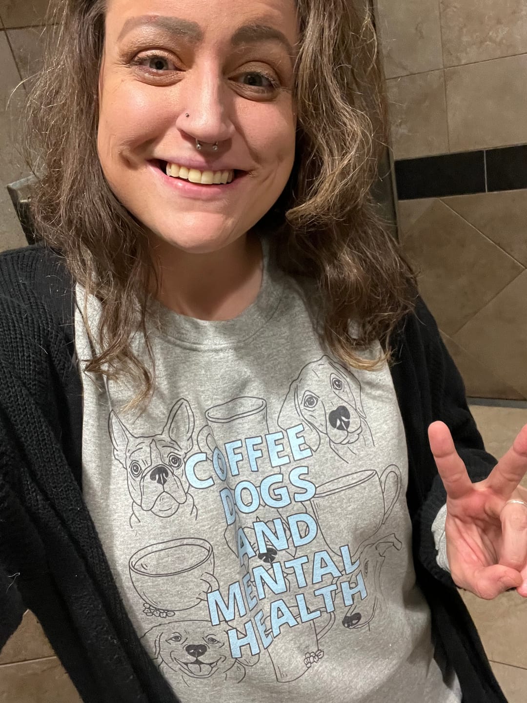 Customer photo review of Coffee Dogs and Mental Health Sketched Sweatshirt