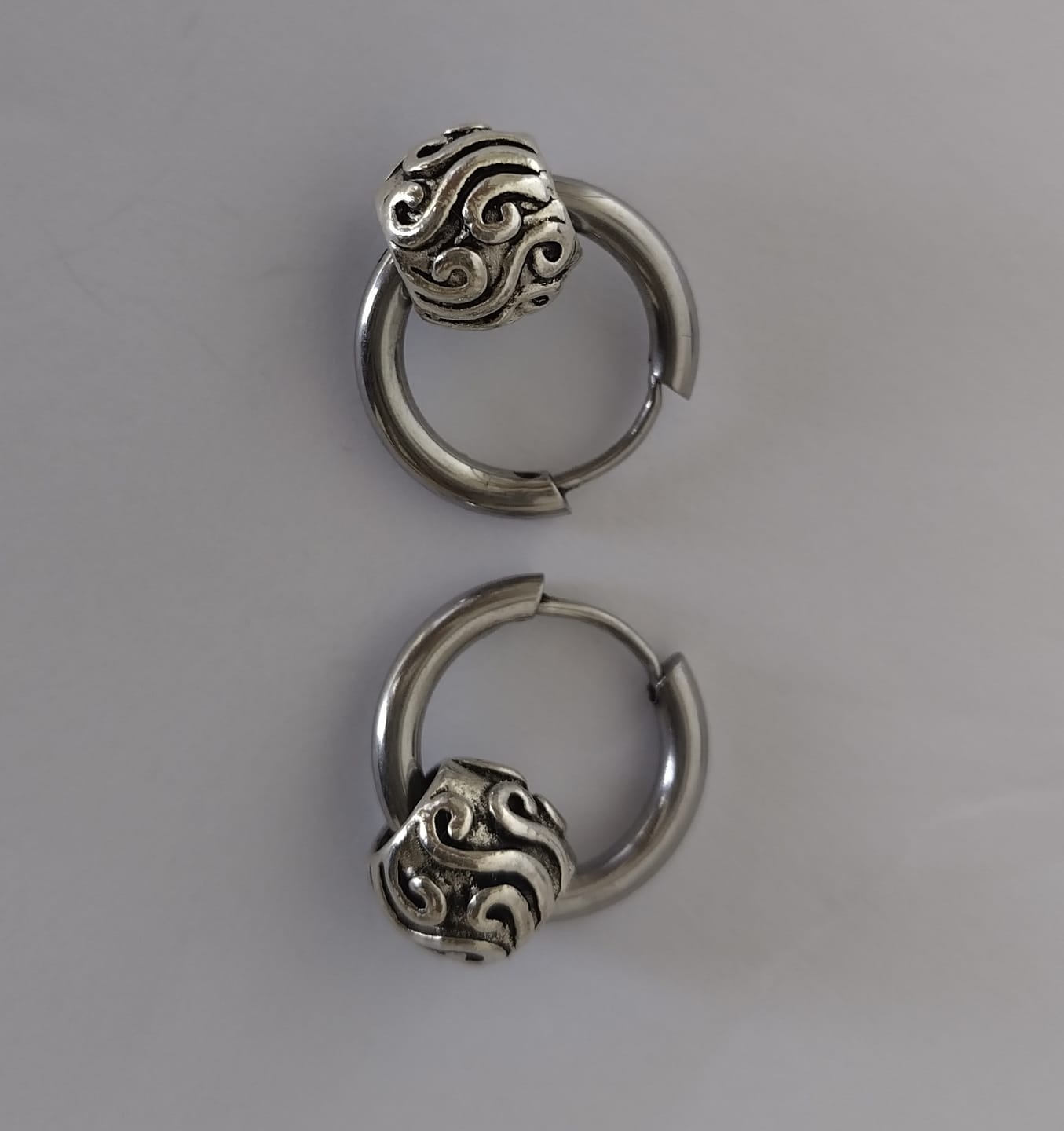 Customer photo review of Zen Bead Hoop White Gold Layered Earrings