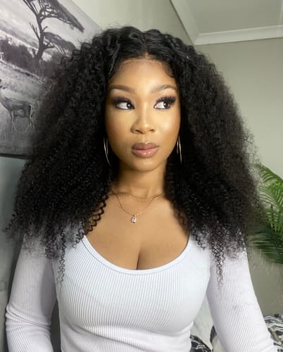 Customer photo review of Luvwin DIY Adjustable Density 150% to 210% Removeable Bundle HD Lace Frontal Kinky Curly Wig | Customized Hair