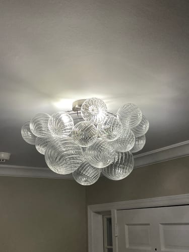 Customer photo review of Glam 3-Light Swirled Glass Globe Bubble Flush Mount Chandelier