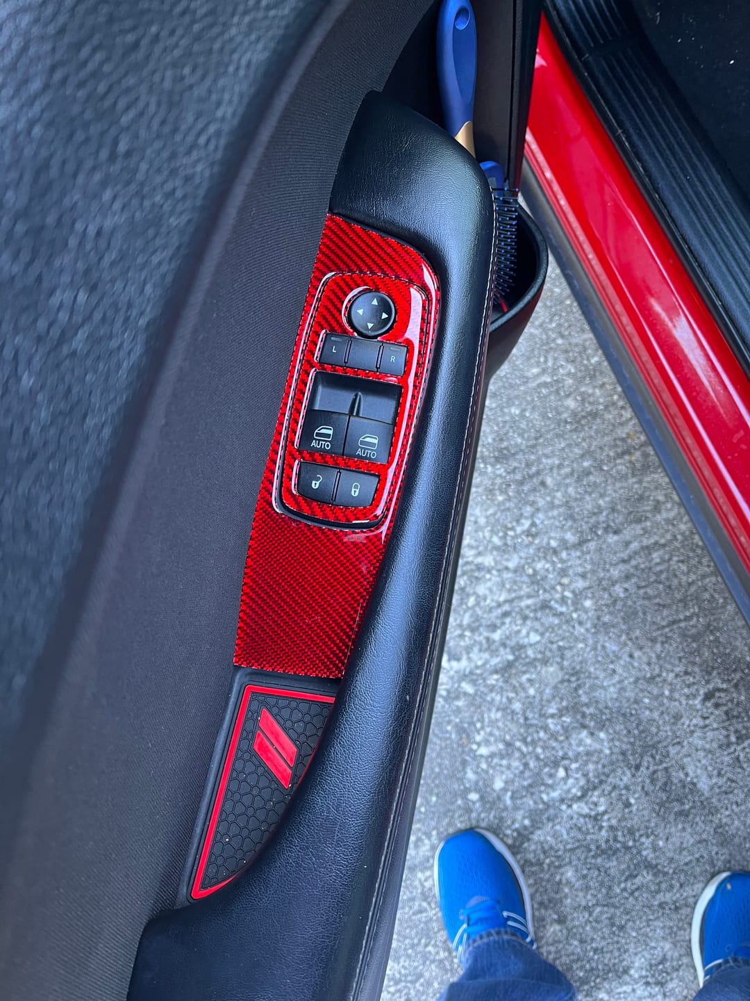 Customer photo review of Real Carbon Fiber Window Control Trim Overlay for Dodge Challenger 2015-2023
