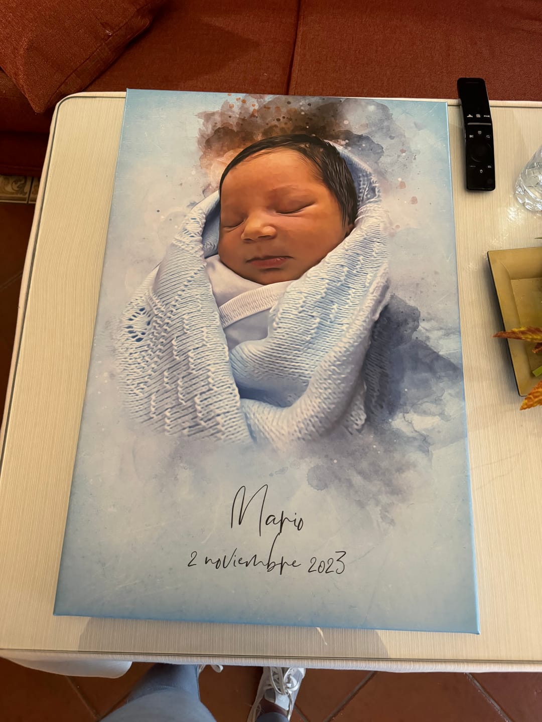 Customer photo review of Foto de tu bebé en estilo acuarela | Regalo personalizable para bautizo o nacimiento