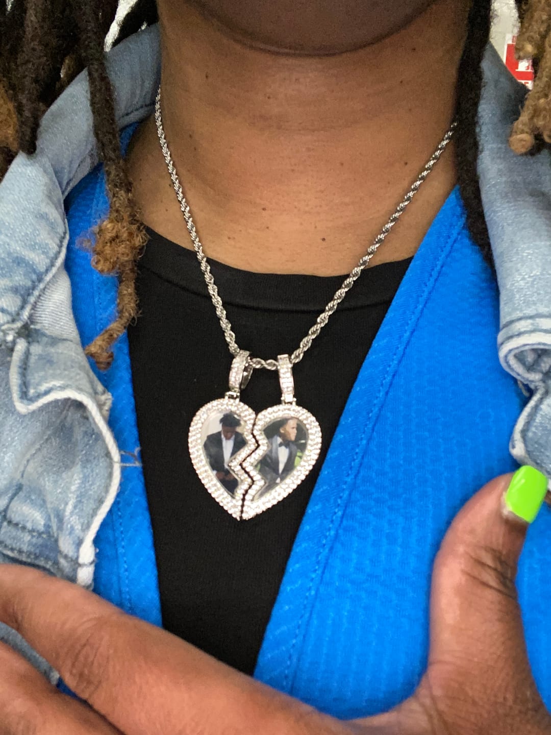 Customer photo review of Split heart Custom picture necklace