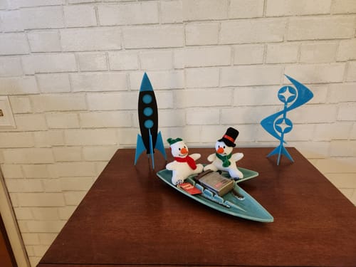 Customer photo review of MCM Space Rocket with Atomic Black Cat | 3 Piece Mid Century Modern Sculpture Set | Vintage Space Art