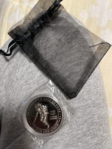 Customer photo review of 35 Year Veterans in Recovery AA/NA Sober Medallion - 40mm Fancy Coin/Chip - Black/Silver