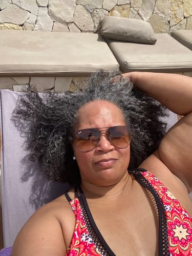 Customer photo review of Printed Mesh Plunge One-Piece Swimsuit