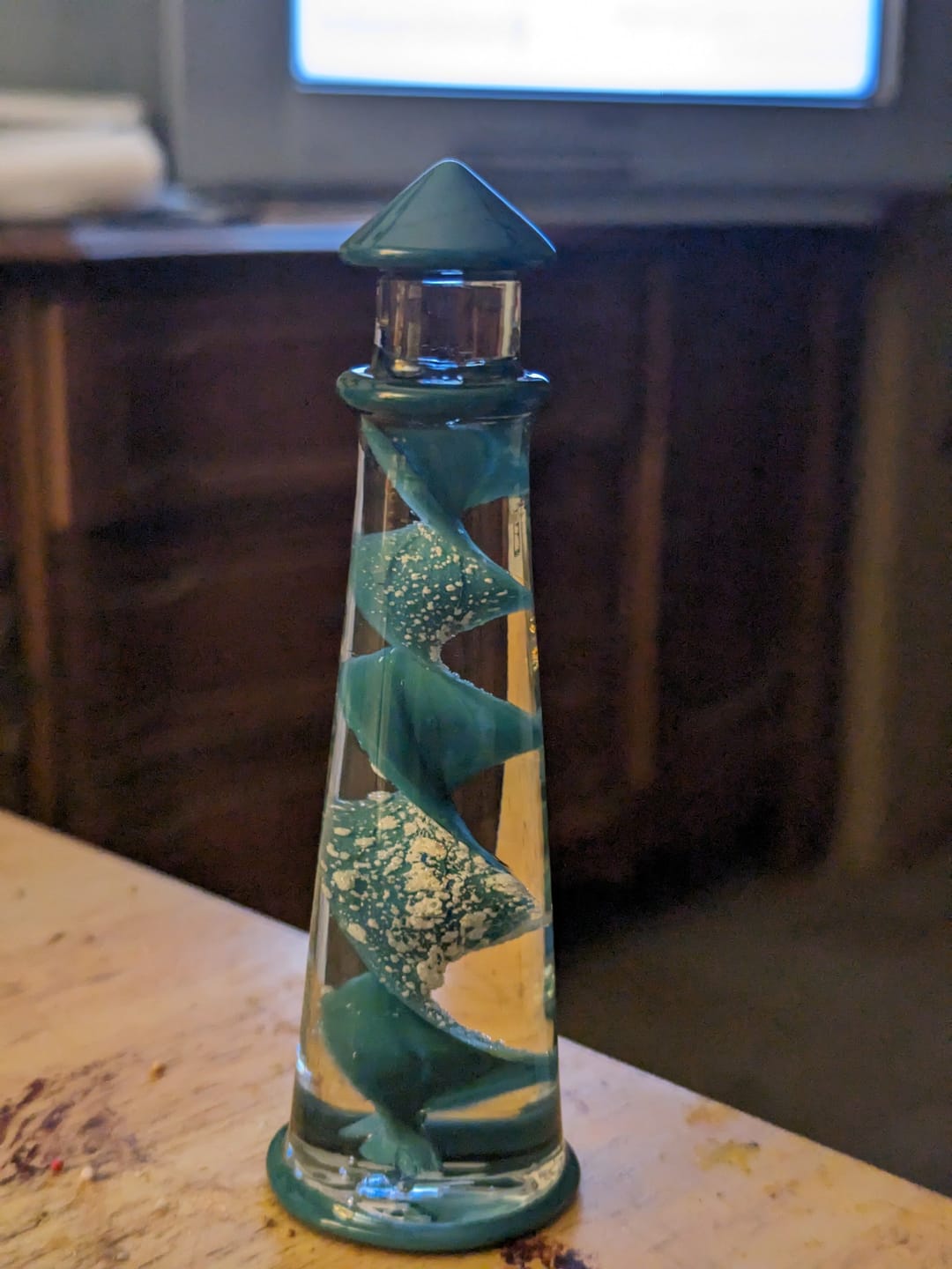Customer photo review of Memorial Glass Lighthouse with Cremation Ashes