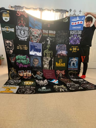 T-shirt quilt with music, rock bands themes by Blanca from NM