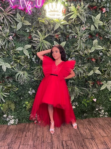 Customer photo review of Girl Christmas Dress Girl Pageant Formal Dress Toddler Gorgeous Summer Red Puffy Sleeves Birthday Princess Dress