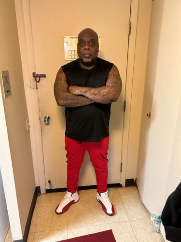 Customer photo review of Reflective Stripe Track Pants (Black)