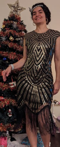 Customer photo review of [US Warehouse] Gold 1920s Sequin Beaded Fringed Dress