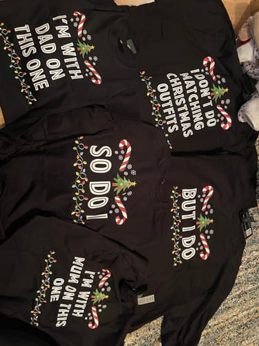 Customer photo review of We Don't Wear Matching Family Christmas Black T-Shirts