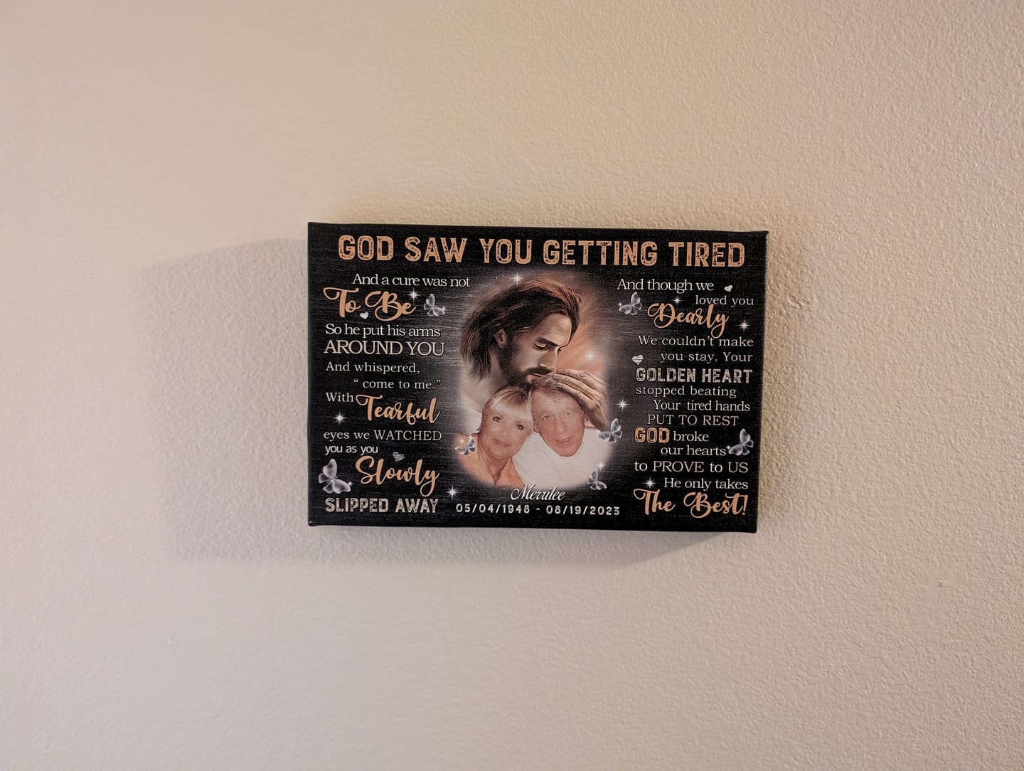 Customer photo review of Personalized Canvas Prints, Custom Photo, Sympathy Gifts, Remembrance Gifts, Loss Mom Memorial, God Saw You Are Getting Tired Dem Canvas