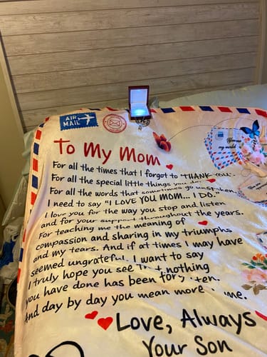 Customer photo review of Mom - Giant Post Card Blanket - From Son