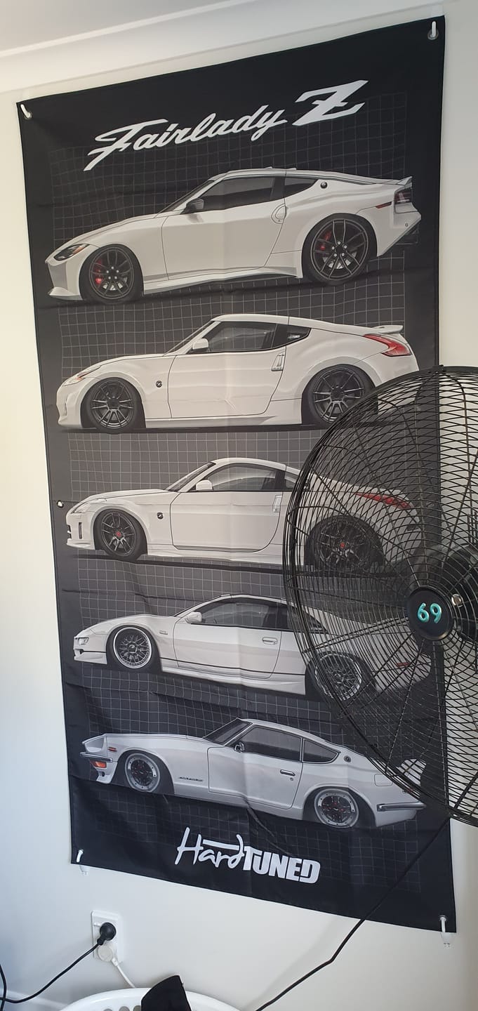 Customer photo review of Nissan Z Generations Garage Flag