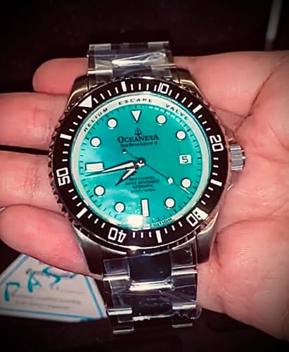 Customer photo review of Oceaneva™ Men's Deep Marine Explorer II 1250M Pro Diver Watch Aquamarine Mother of Pearl Dial