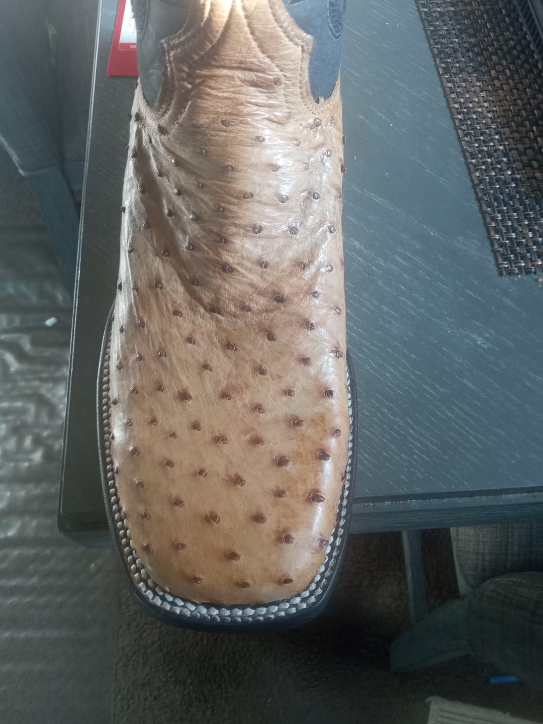 Customer photo review of Circle G by Corral Men's Ostrich Wide Square Toe Black & Tan Western Boots L6051