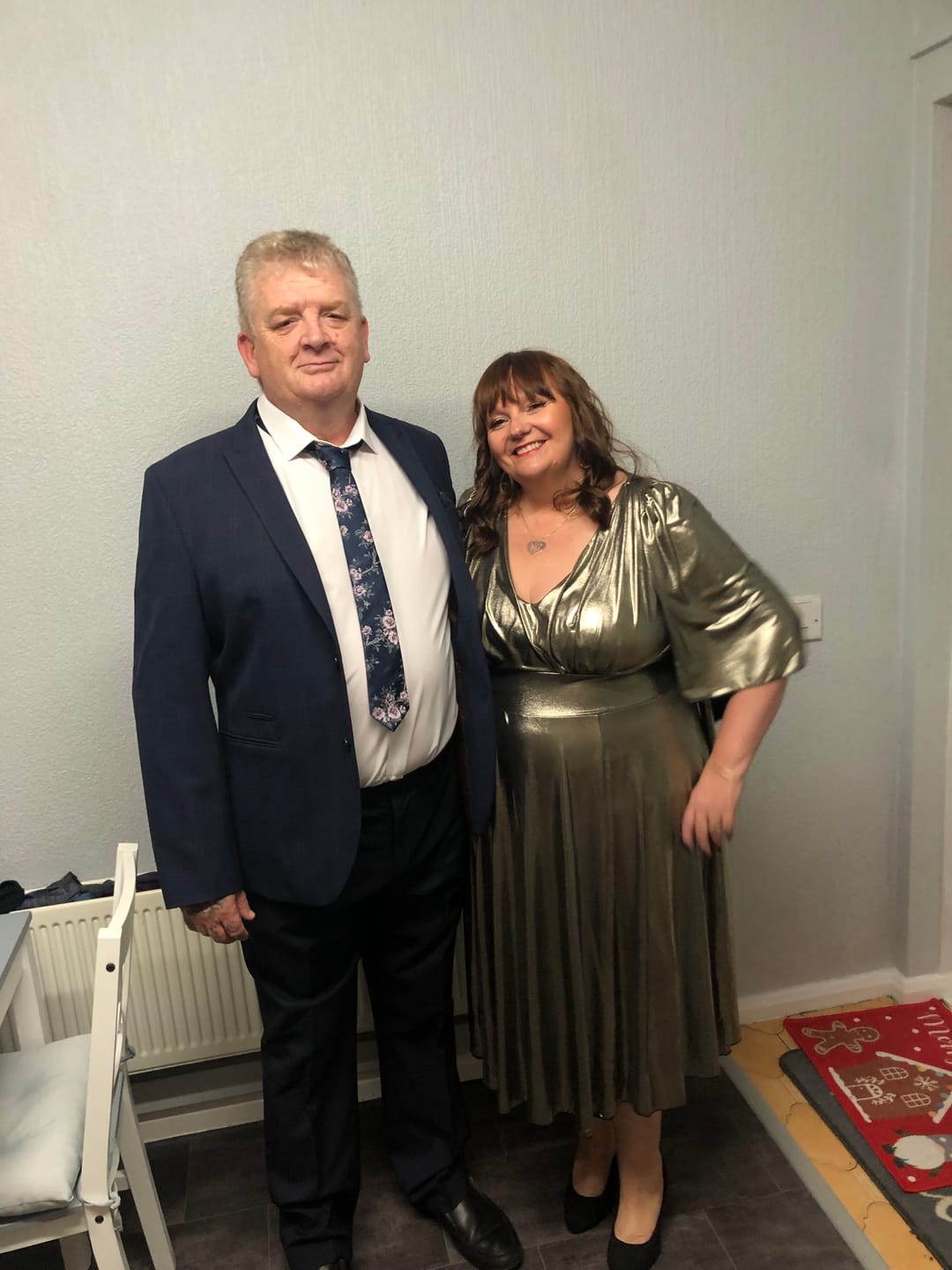 Customer photo review of Bold & Glamorous Liquid Gold Plus Size Midi Gown