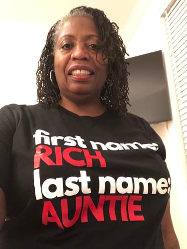 Customer photo review of First Name Rich Last Name Auntie Women's Shirt