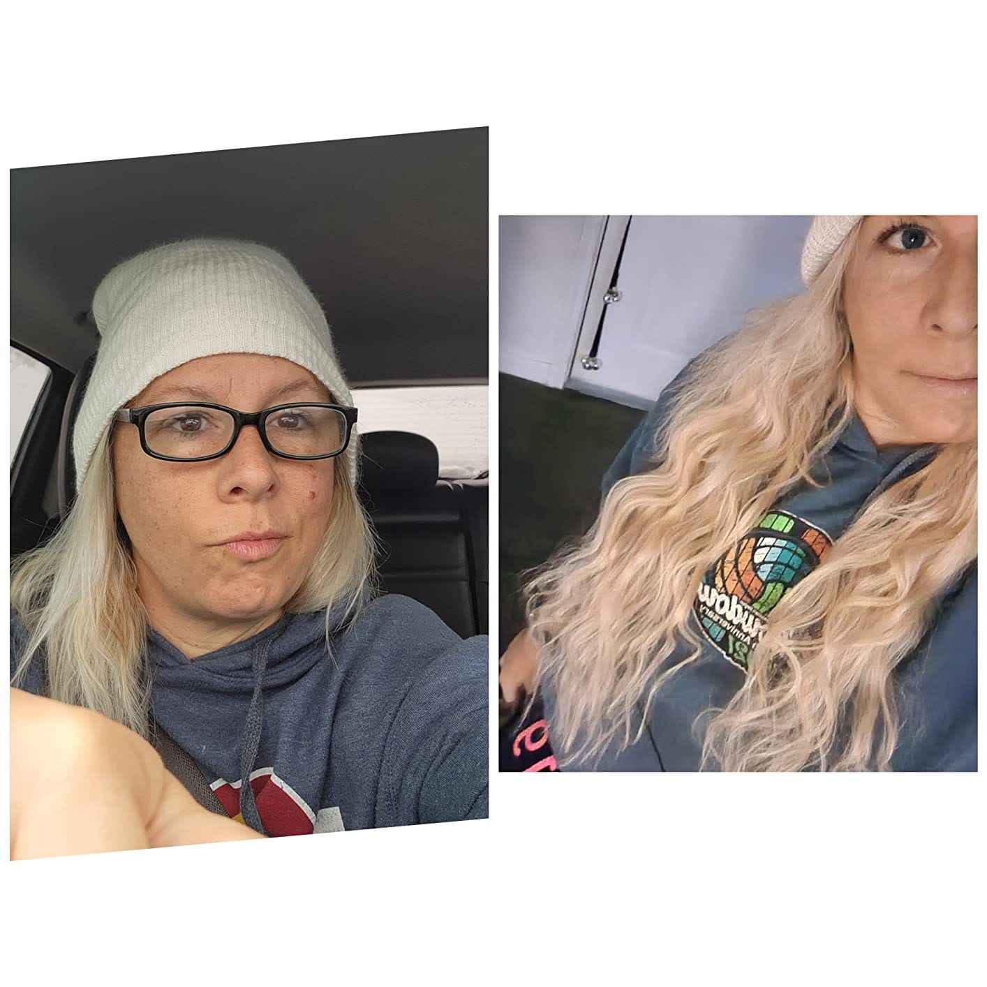 Customer photo review of Seamless Tape in Hair Extensions Best Virgin Hair Lightest Blonde #60