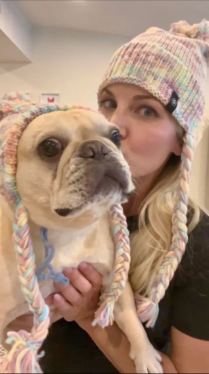 Customer photo review of Human Pompom Hat - Pastel Icing