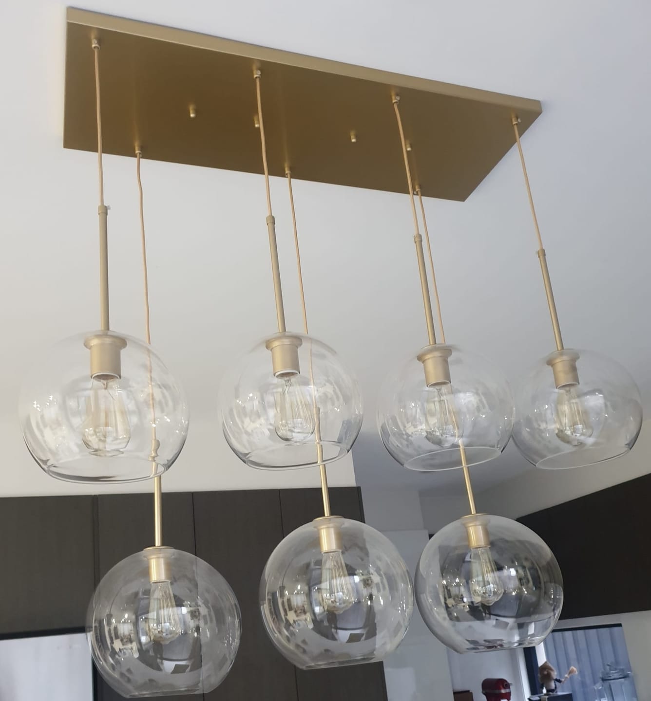 Customer photo review of Modern 7-Light Sculptural Glass Globe Pendant Chandelier