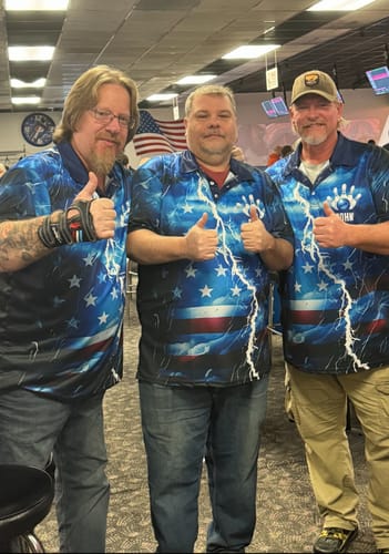 Customer photo review of Maxcorners Blue Thunder Storm Bowling Customized Name And Team Name 3D Shirt