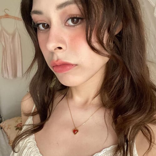 Customer photo review of Carnelian Stone Heart Necklace