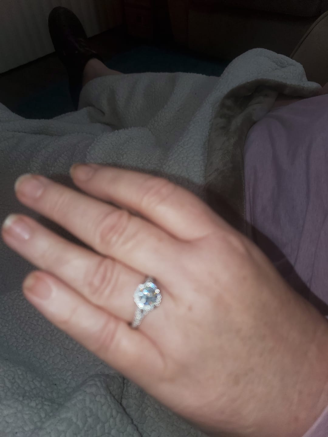 Customer photo review of Round Moissanite Split Shank Halo Pave Engagement Ring