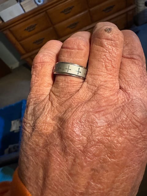 Customer photo review of Tungsten Christian Ring with Crosses - 8mm